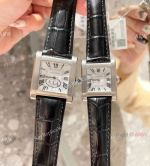 AAA Replica Cartier Tank NOrmale Black Leather Strap Steel Watches